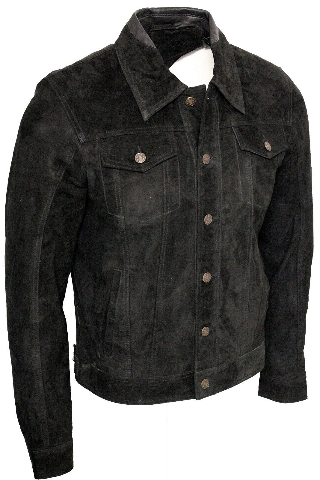 Mens Trucker Classic Suede Leather Shirt Jeans Jacket