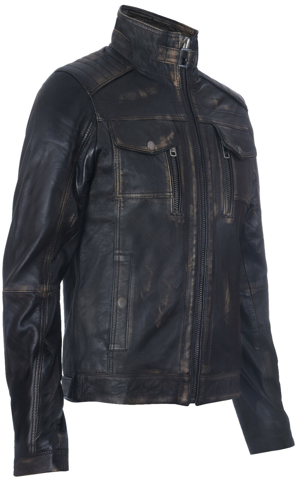 Mens Vintage Leather Biker Distressed Motorcycle Jacket