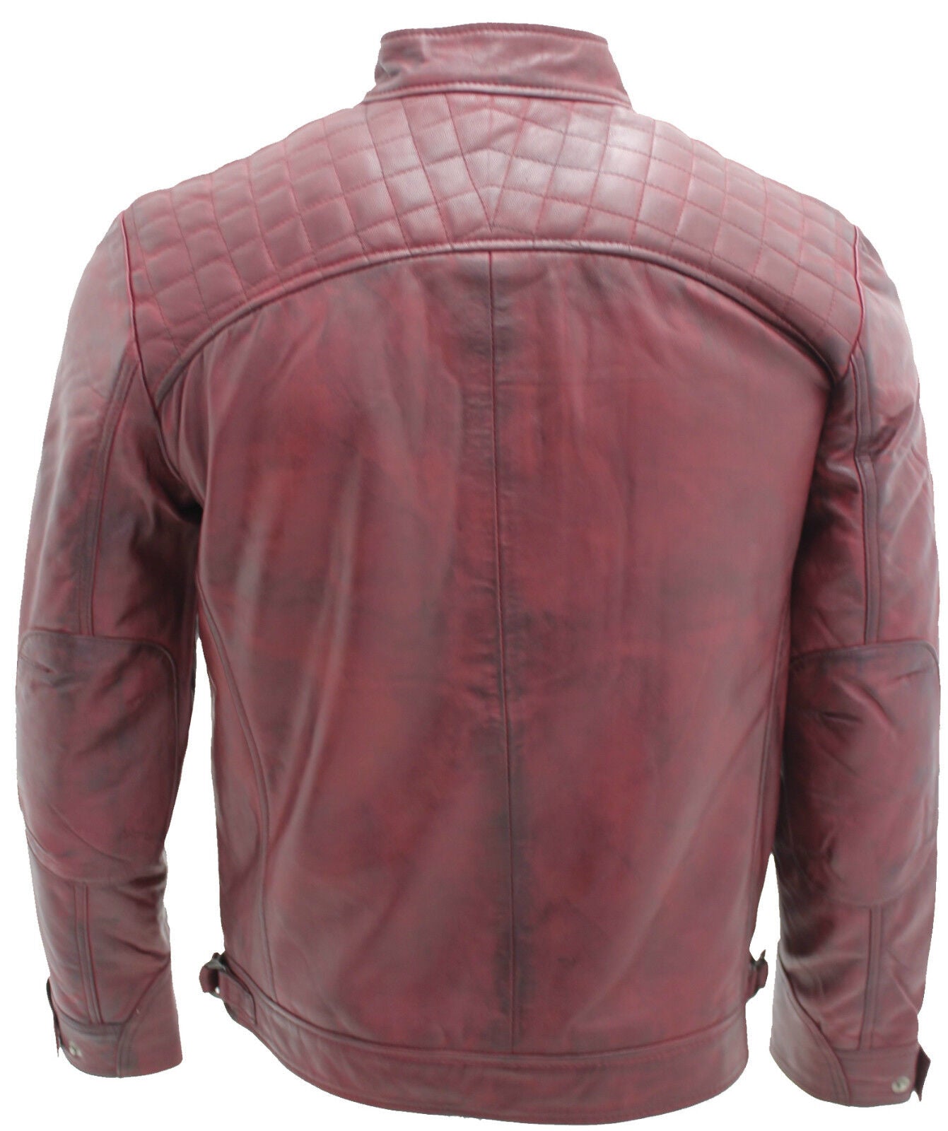 Men's Vintage Zipped Leather Racing Quilted Biker Jacket