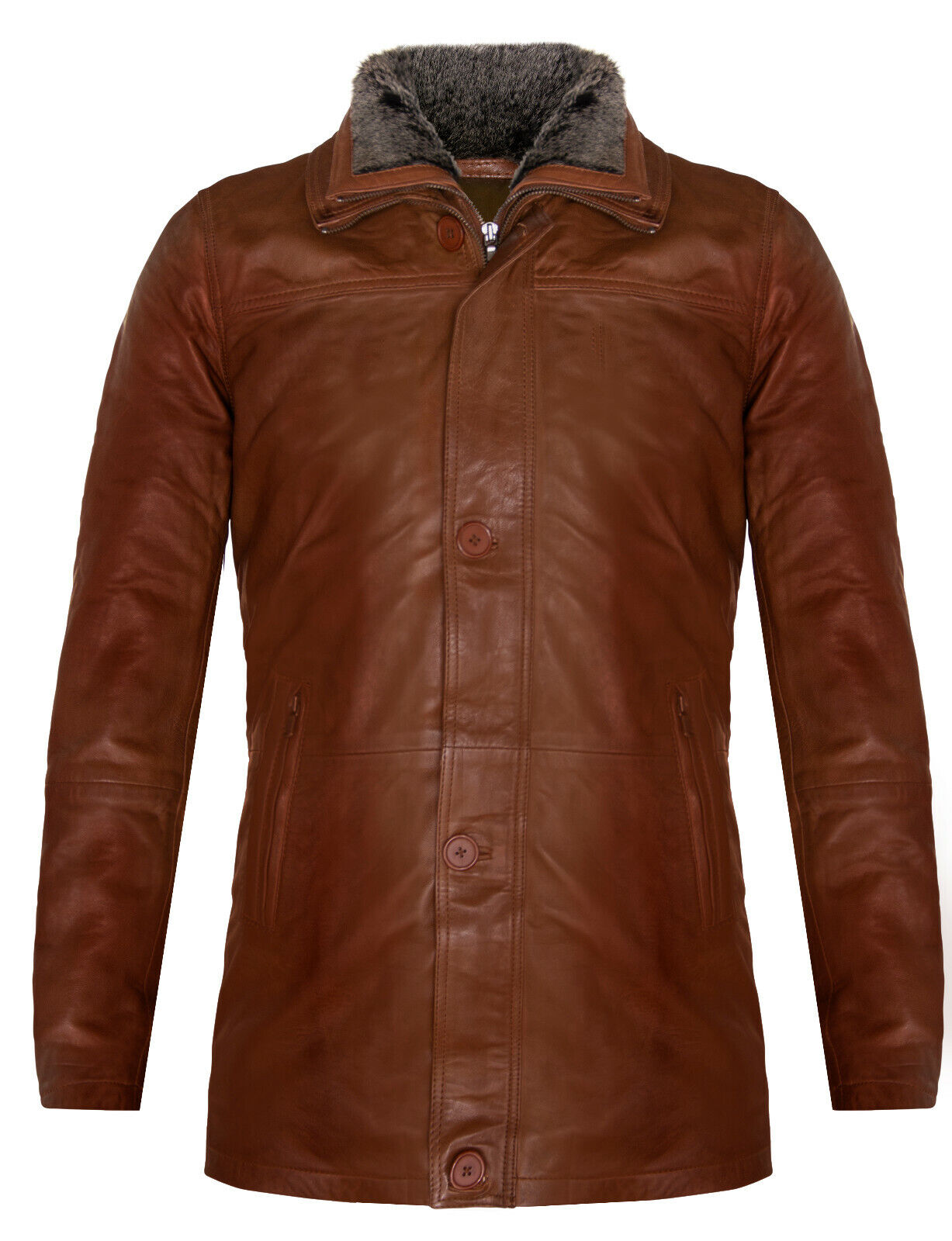 Mens Removable Collar Mid Length Warm Jacket