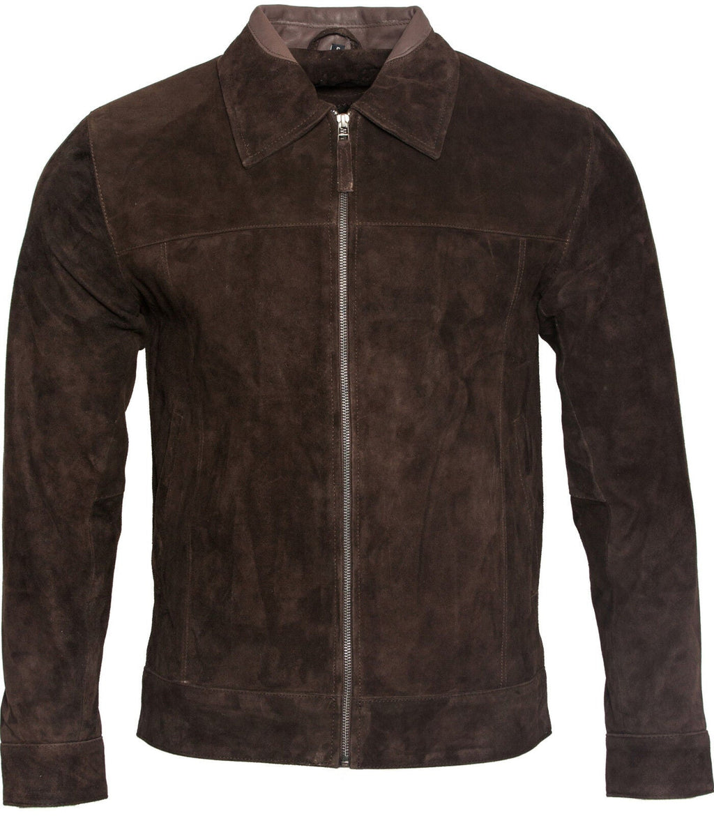 Mens Retro Classic Suede Leather Biker Jacket