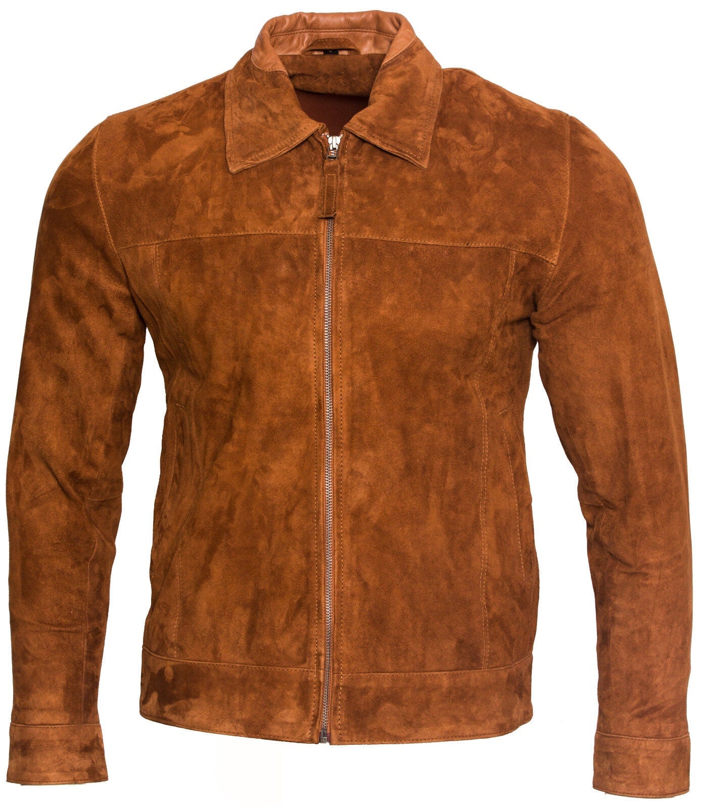 Mens Retro Classic Suede Leather Biker Jacket