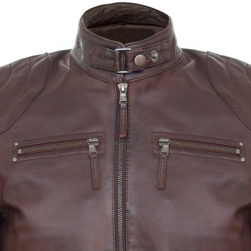 Mens Leather Biker Vintage Zipped Racing Jacket