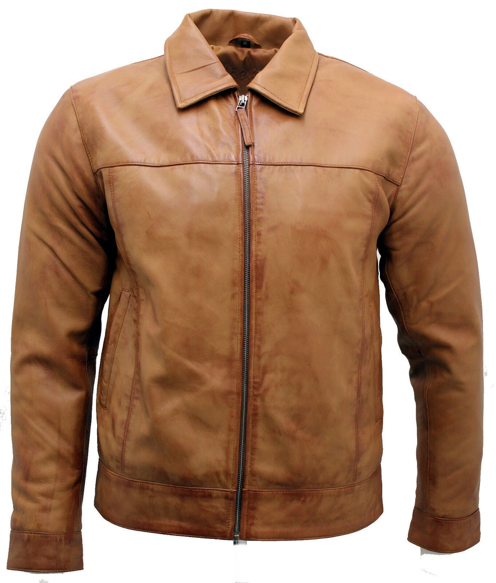 Mens Retro Classic Nappa Leather Biker Jacket