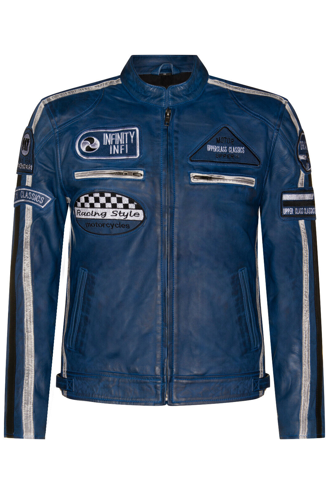Mens Racing Moto Badges Biker Leather Jacket
