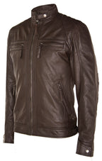 Men's Vintage Zipped Leather Racing Quilted Biker Jacket