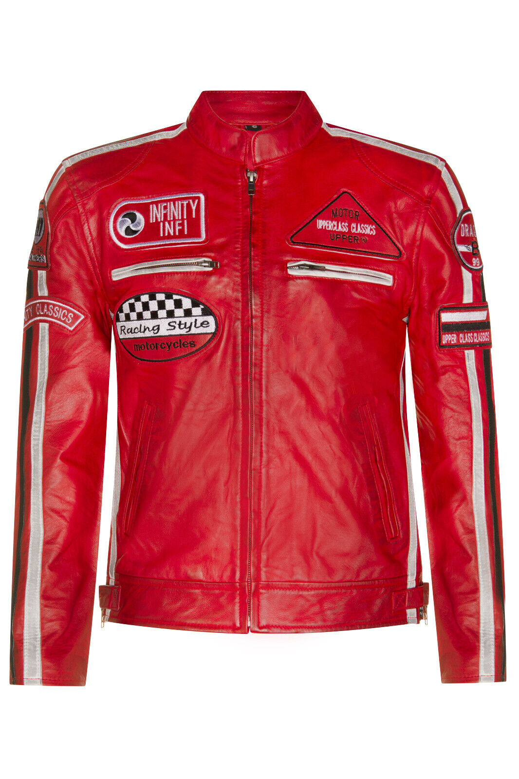 Mens Racing Moto Badges Biker Leather Jacket