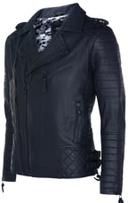 Mens Leather Biker Quilted Brando Motorcycle Jacket