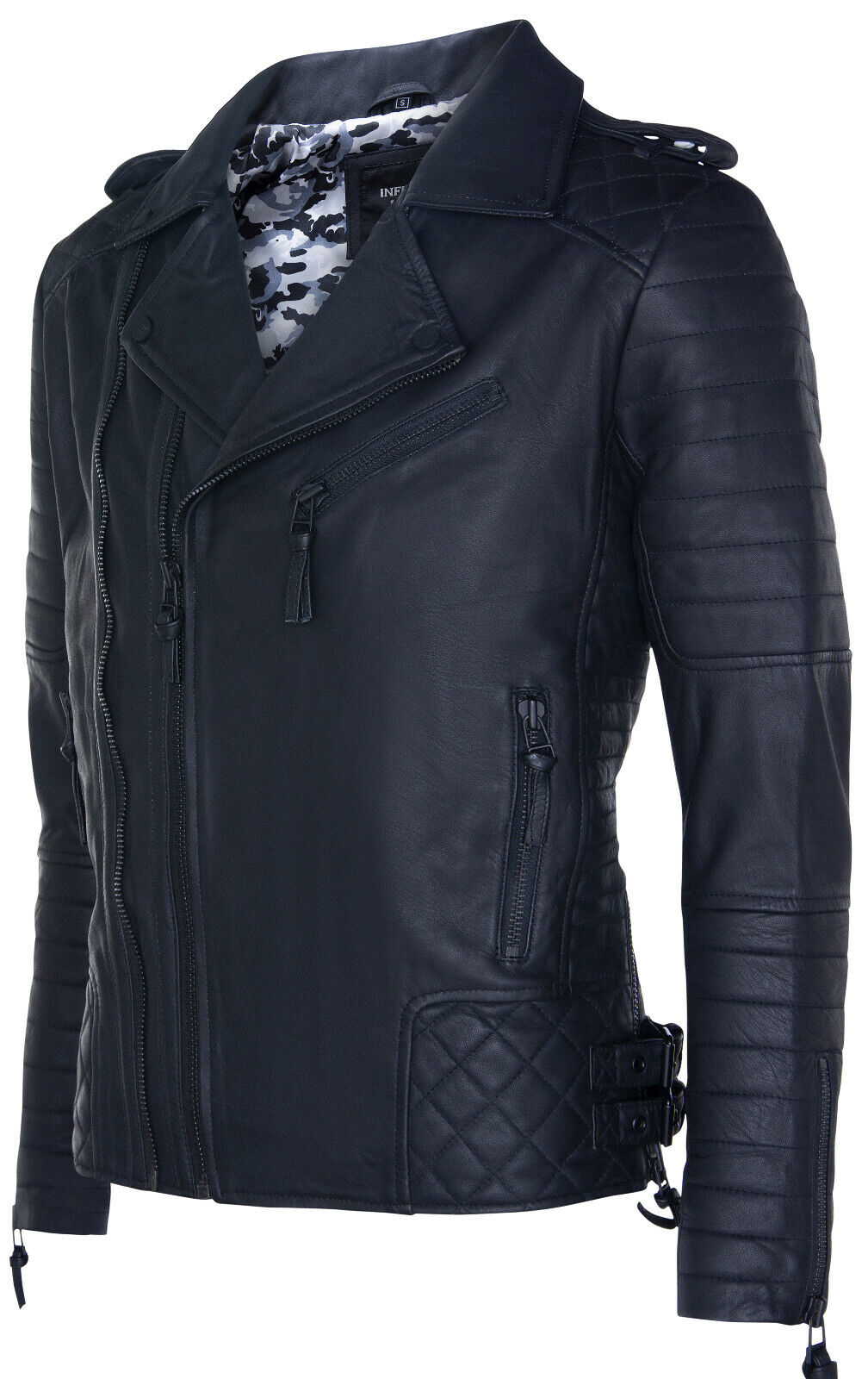 Mens Leather Biker Quilted Brando Motorcycle Jacket