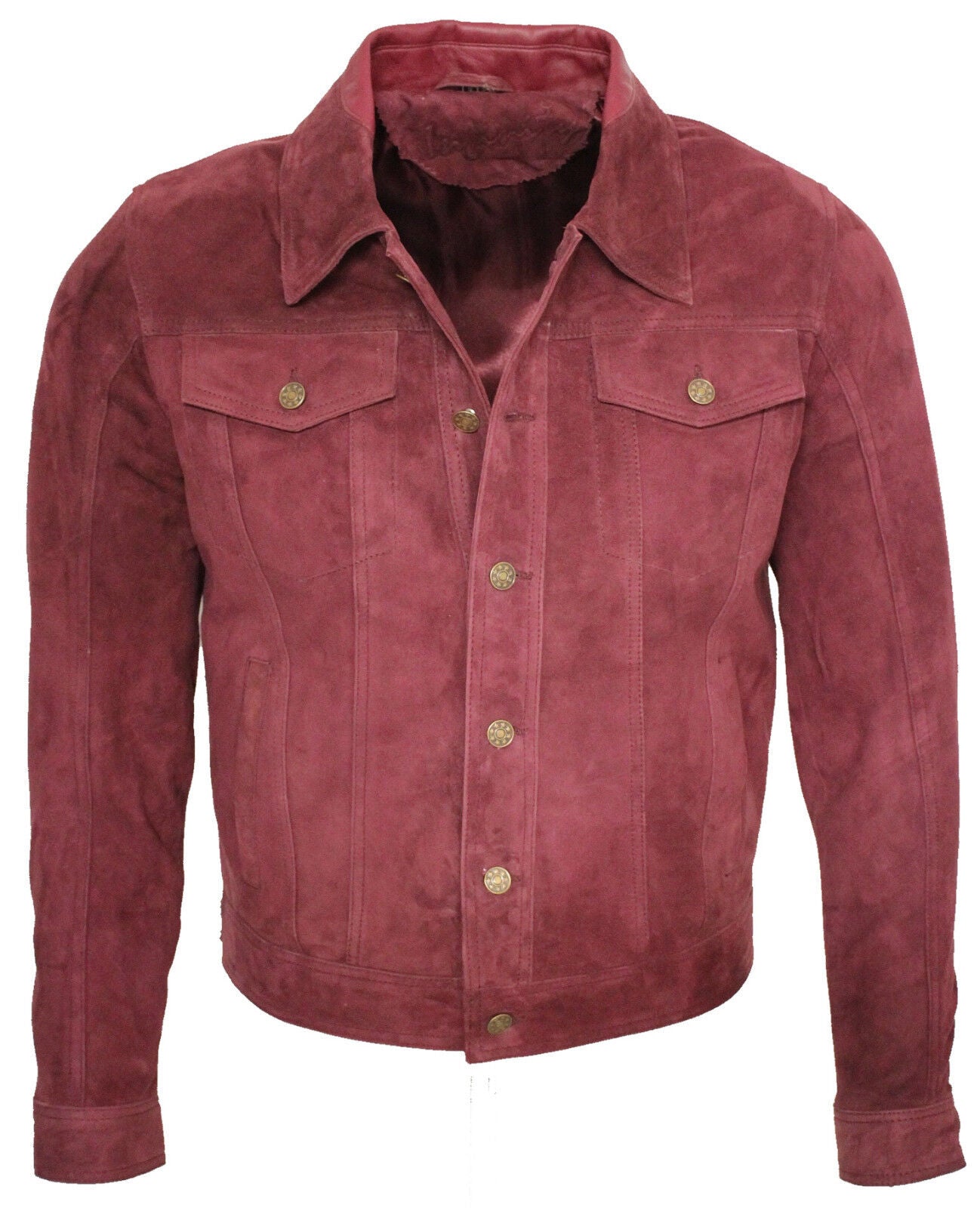Mens Trucker Classic Suede Leather Shirt Jeans Jacket