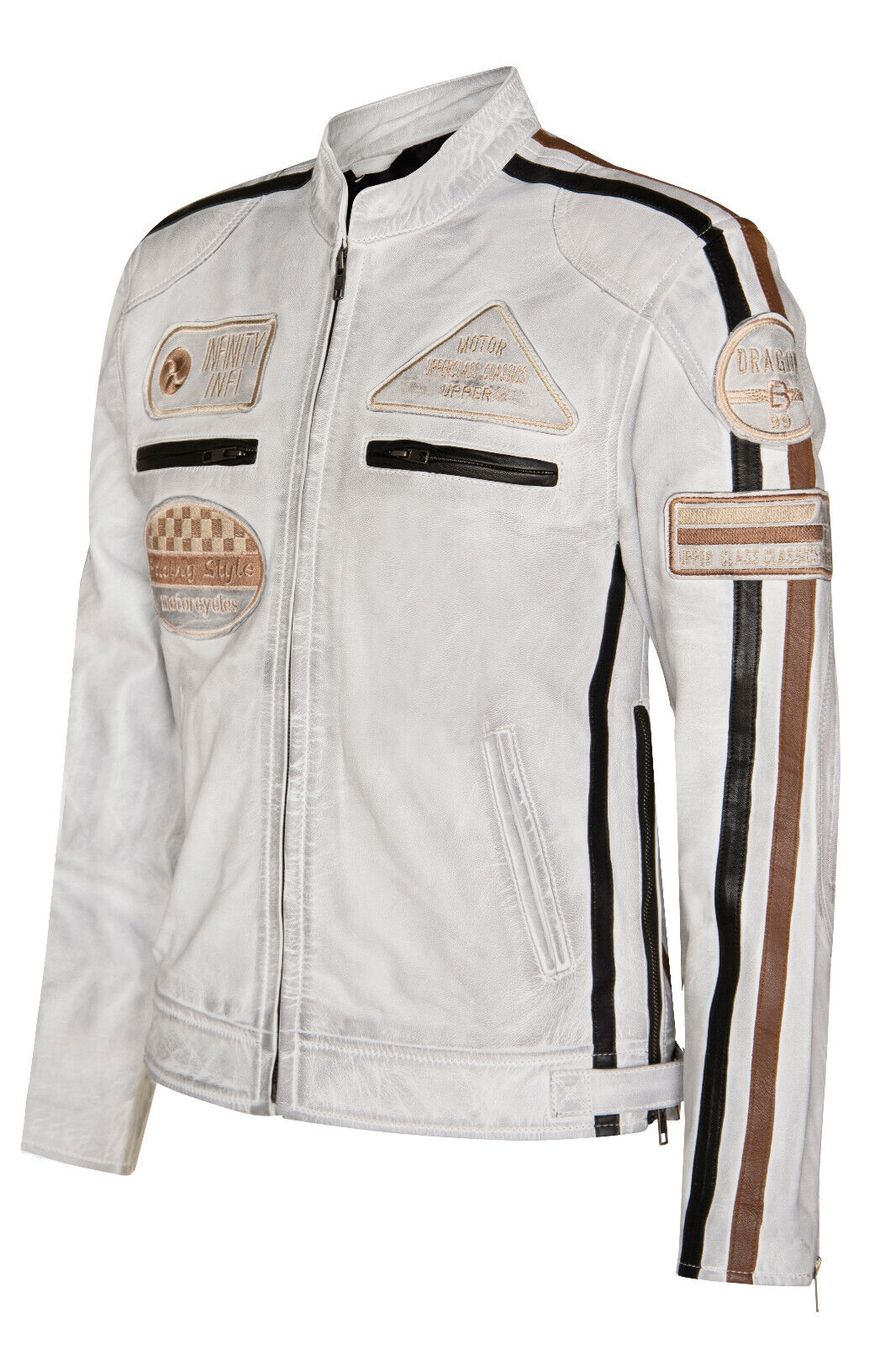 Mens Racing Moto Badges Biker Leather Jacket