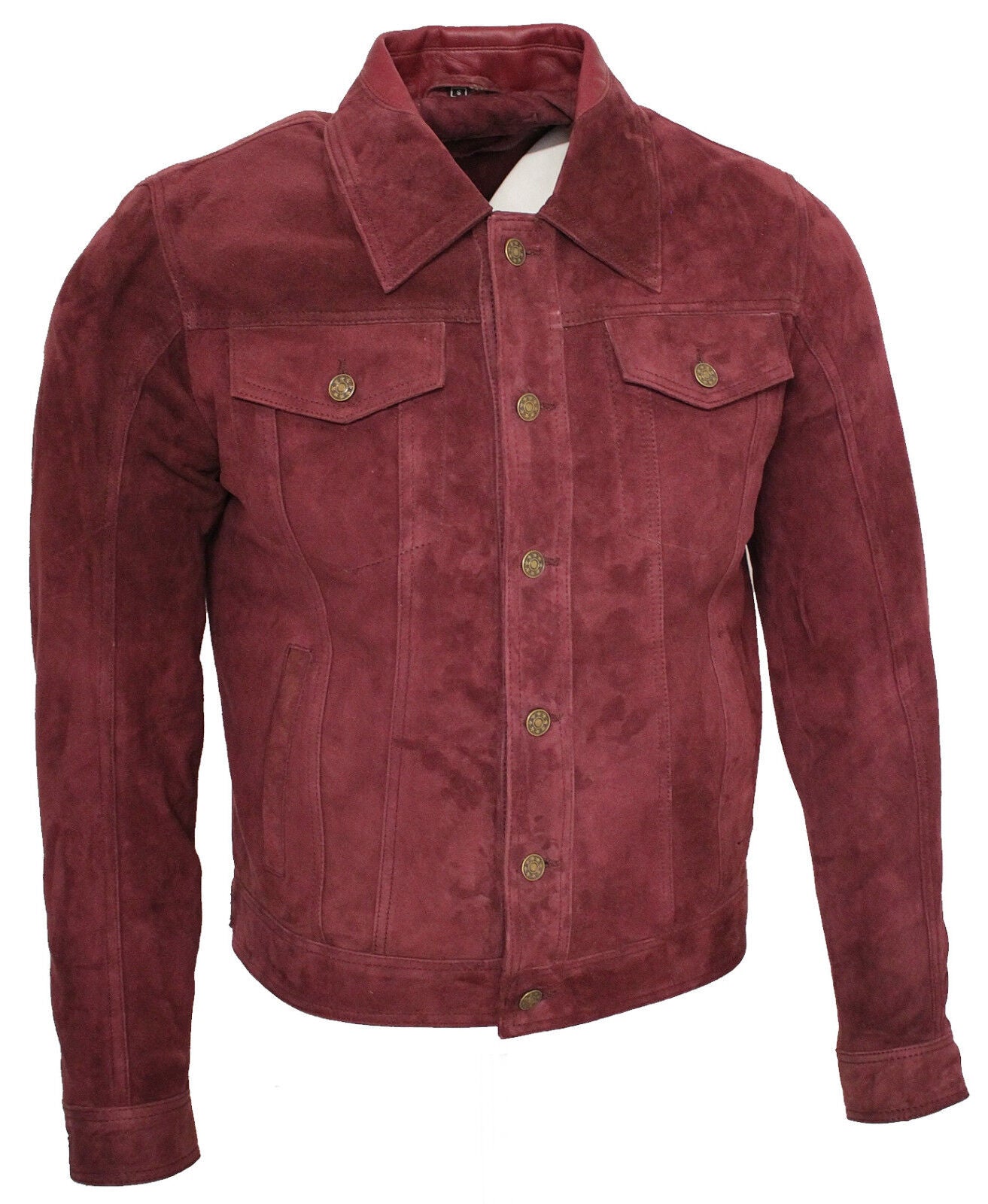 Mens Trucker Classic Suede Leather Shirt Jeans Jacket