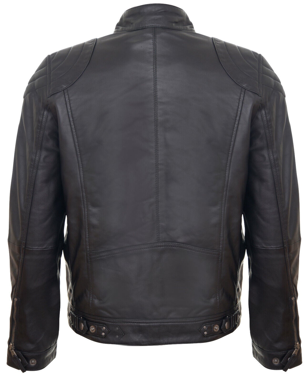 Mens Leather Biker Vintage Zipped Racing Jacket