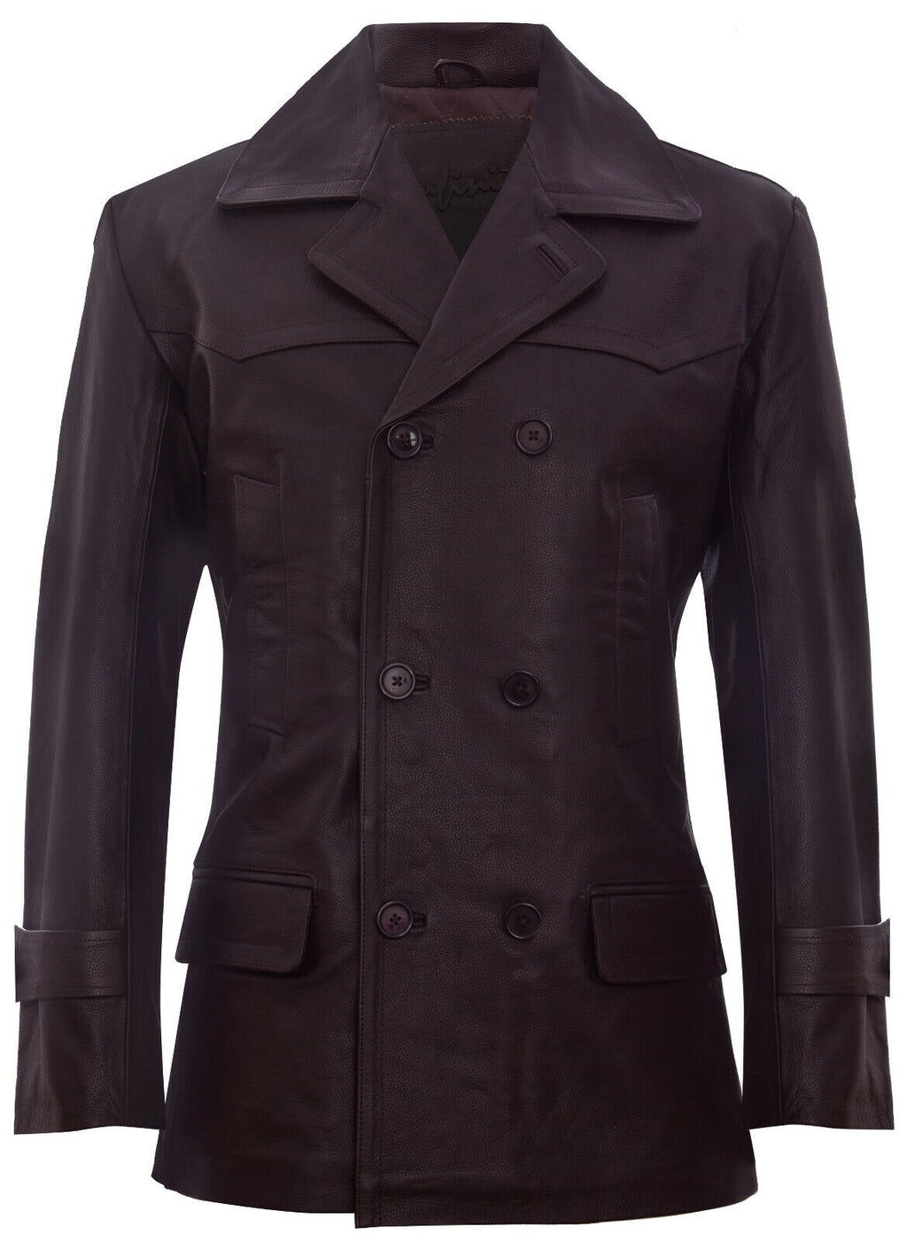 Mens Cow Hide Dr Who Naval German Pea Coat Leather Jacket