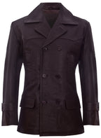 Mens Cow Hide Dr Who Naval German Pea Coat Leather Jacket