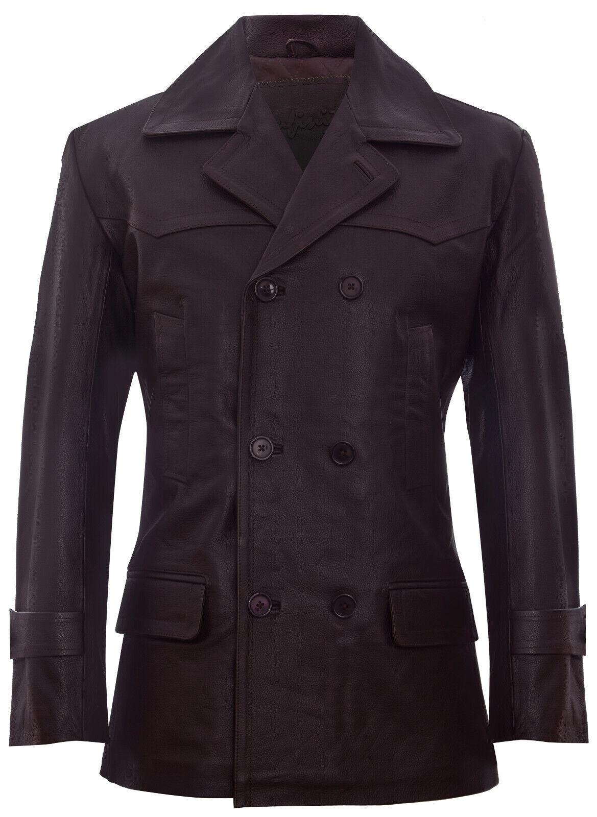 Mens Cow Hide Dr Who Naval German Pea Coat Leather Jacket