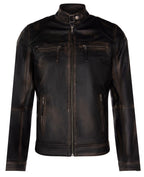 Mens Leather Biker Vintage Zipped Racing Jacket
