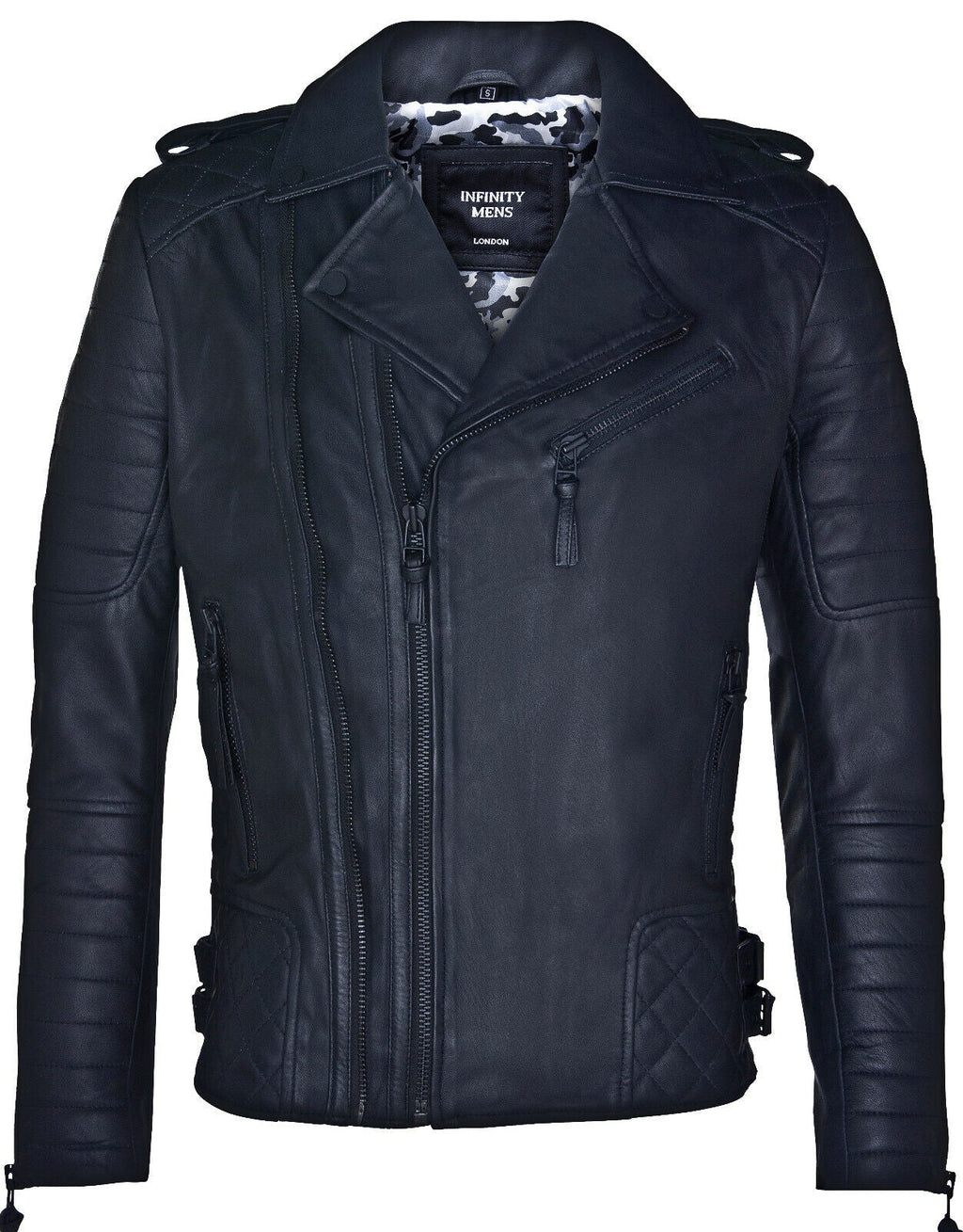 Mens Leather Biker Quilted Brando Motorcycle Jacket