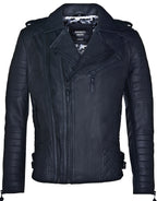 Mens Leather Biker Quilted Brando Motorcycle Jacket