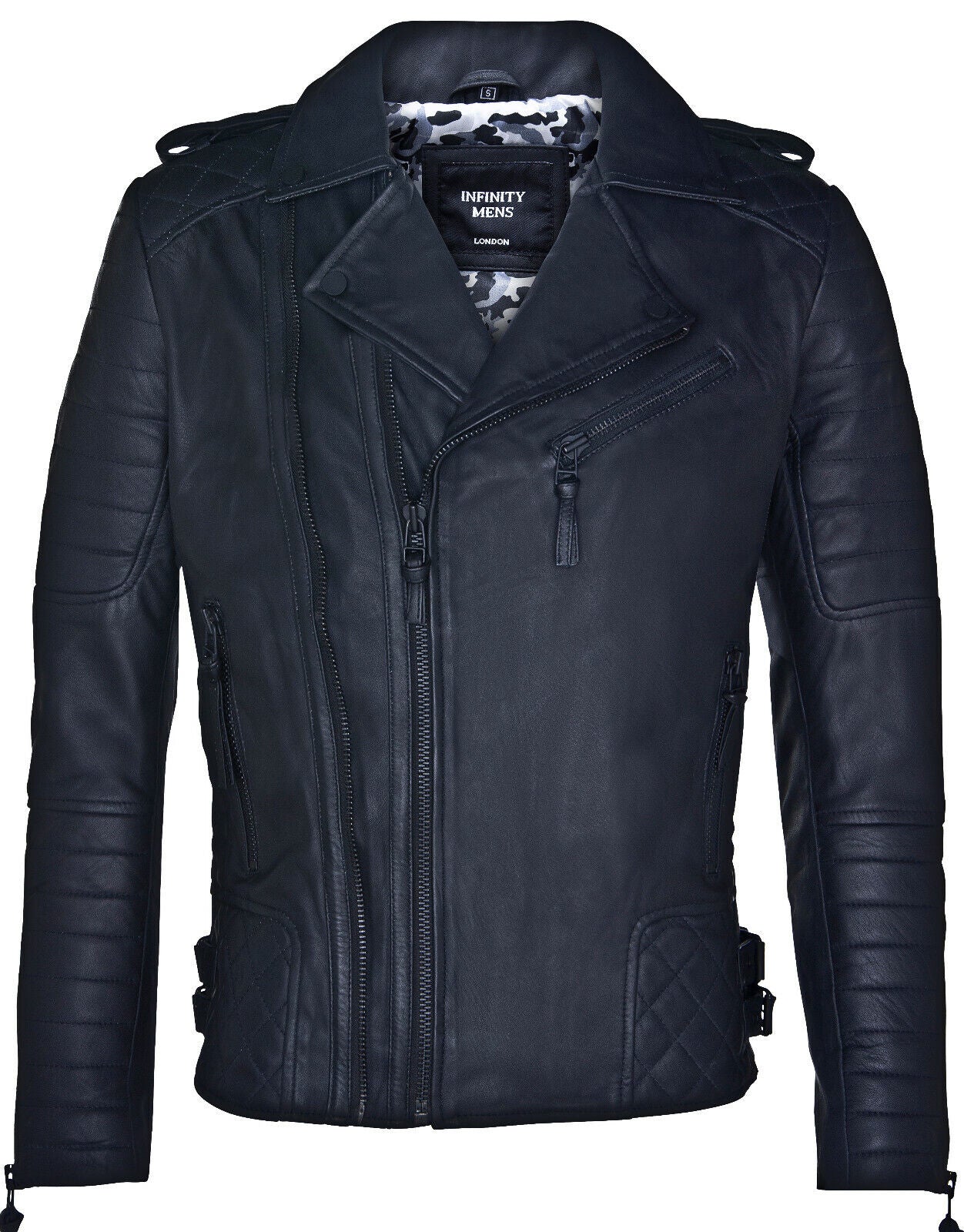 Mens Leather Biker Quilted Brando Motorcycle Jacket