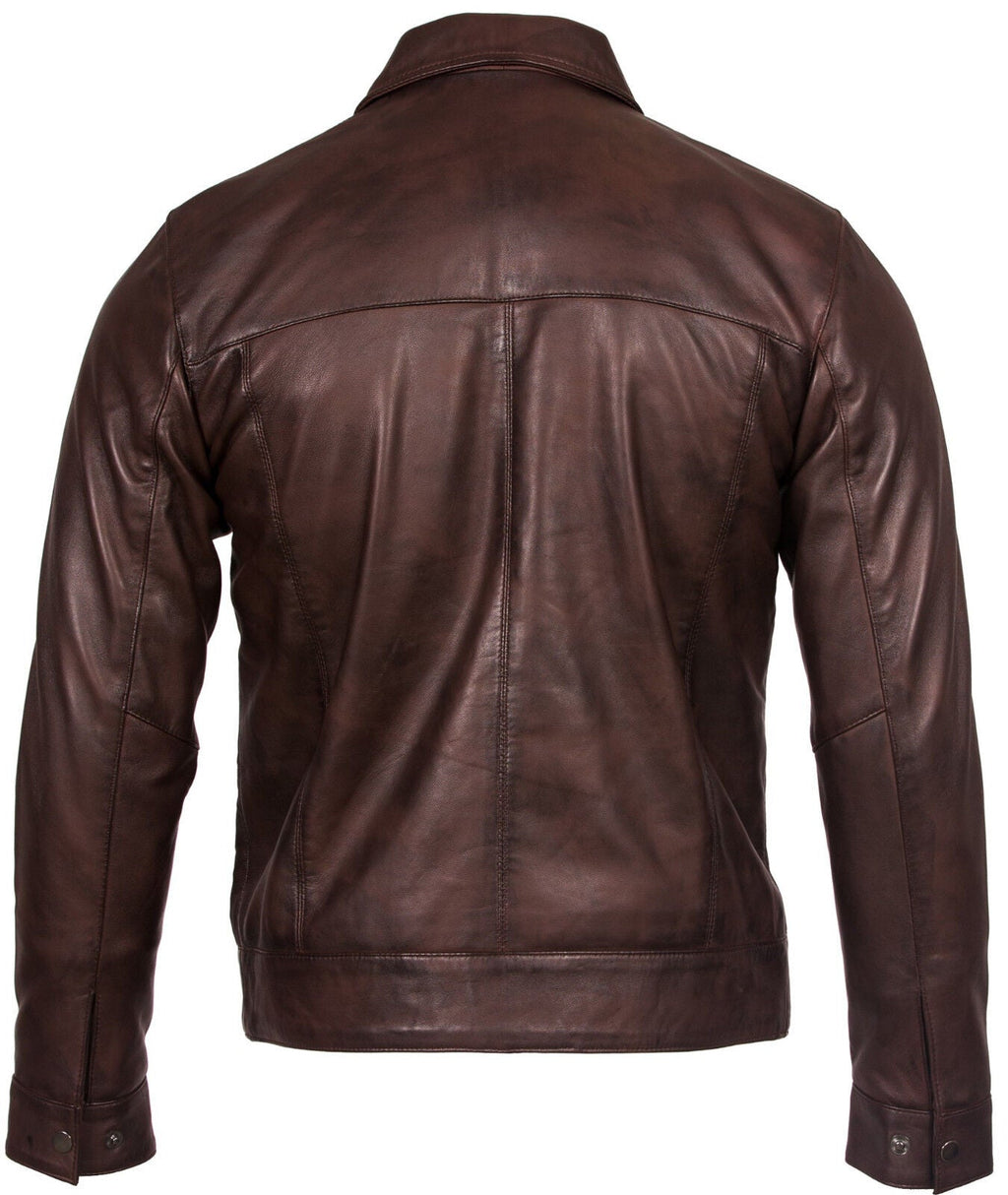 Mens Retro Classic Nappa Leather Biker Jacket