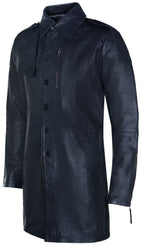 Mens Soft Long Military Trench Distressed Leather Coat