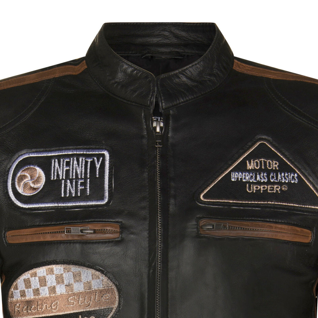 Mens Racing Moto Badges Biker Leather Jacket