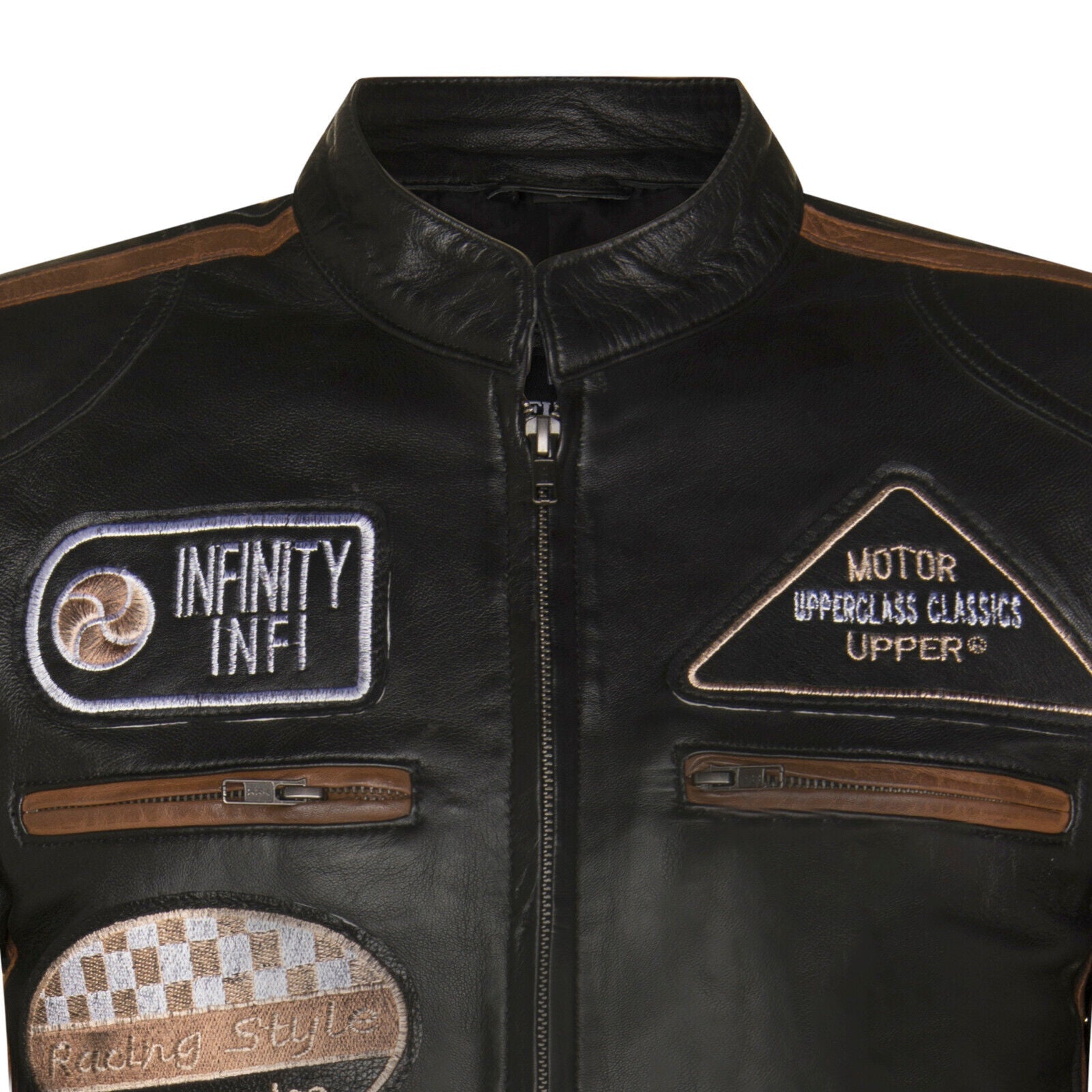 Mens Racing Moto Badges Biker Leather Jacket