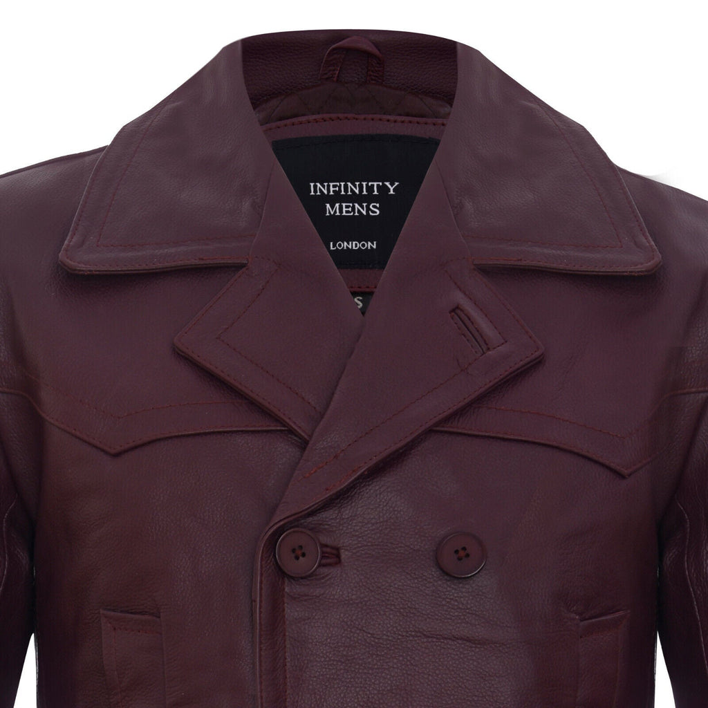 Mens Cow Hide Dr Who Naval German Pea Coat Leather Jacket