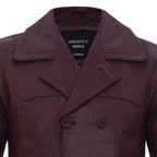 Mens Cow Hide Dr Who Naval German Pea Coat Leather Jacket