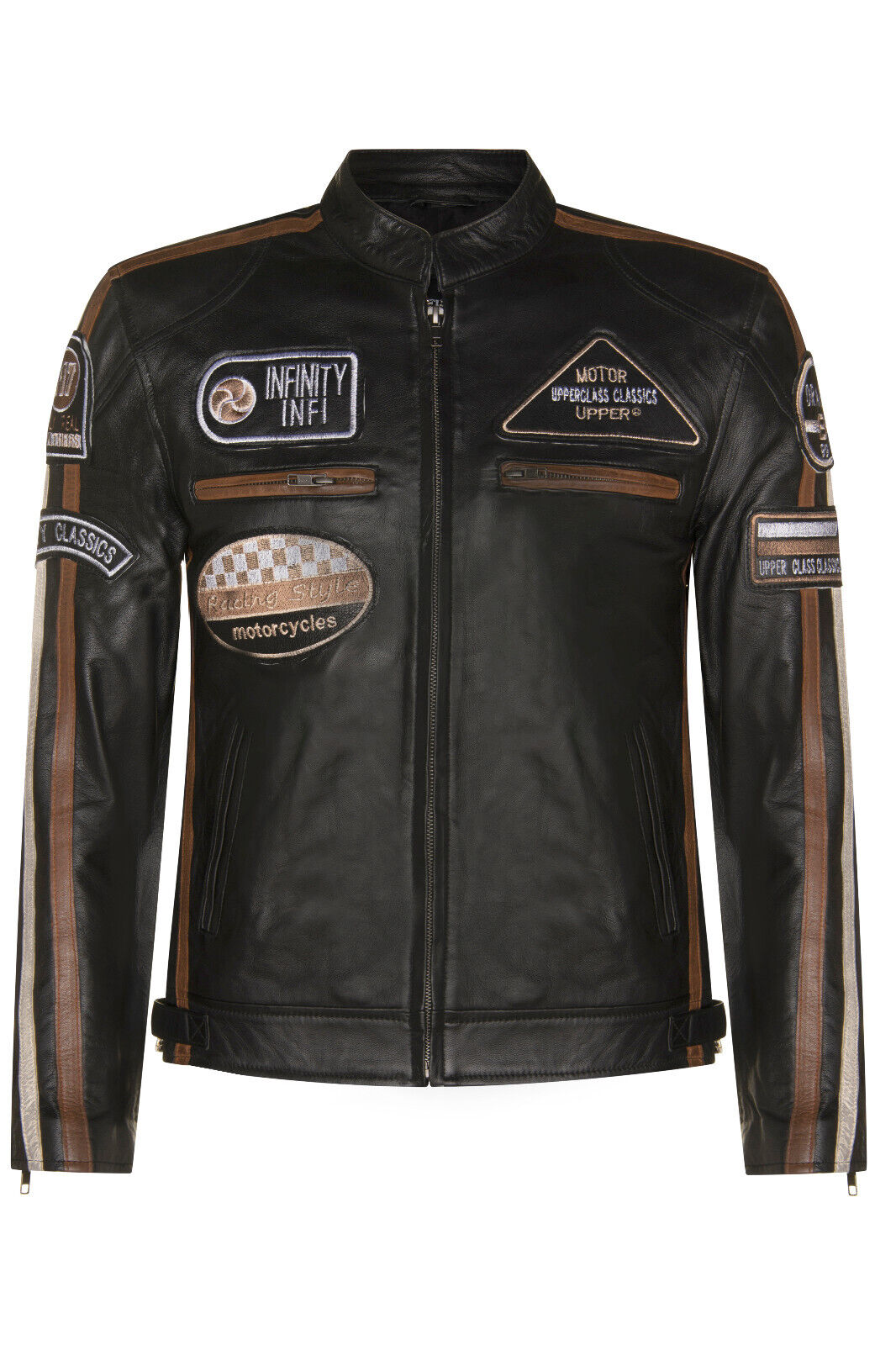 Mens Racing Moto Badges Biker Leather Jacket