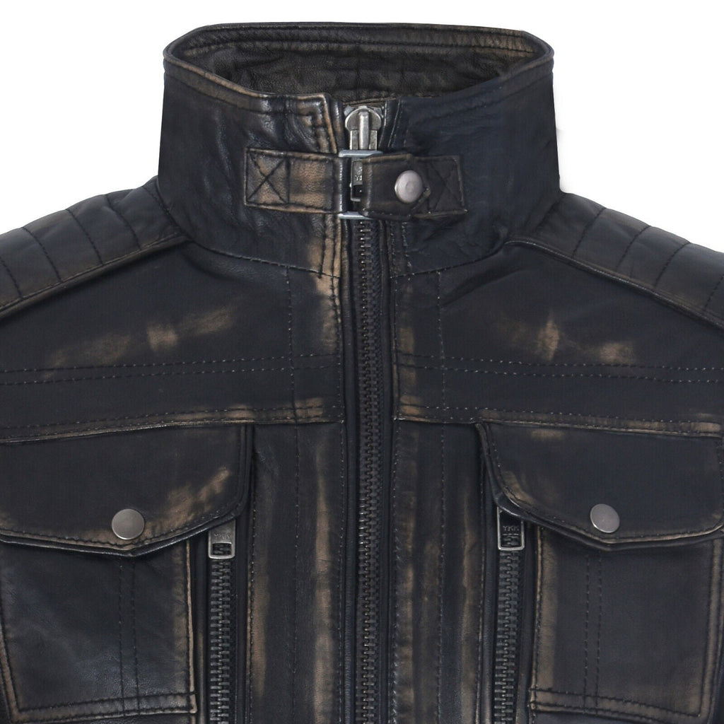 Mens Vintage Leather Biker Distressed Motorcycle Jacket
