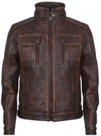 Mens Vintage Leather Biker Distressed Motorcycle Jacket