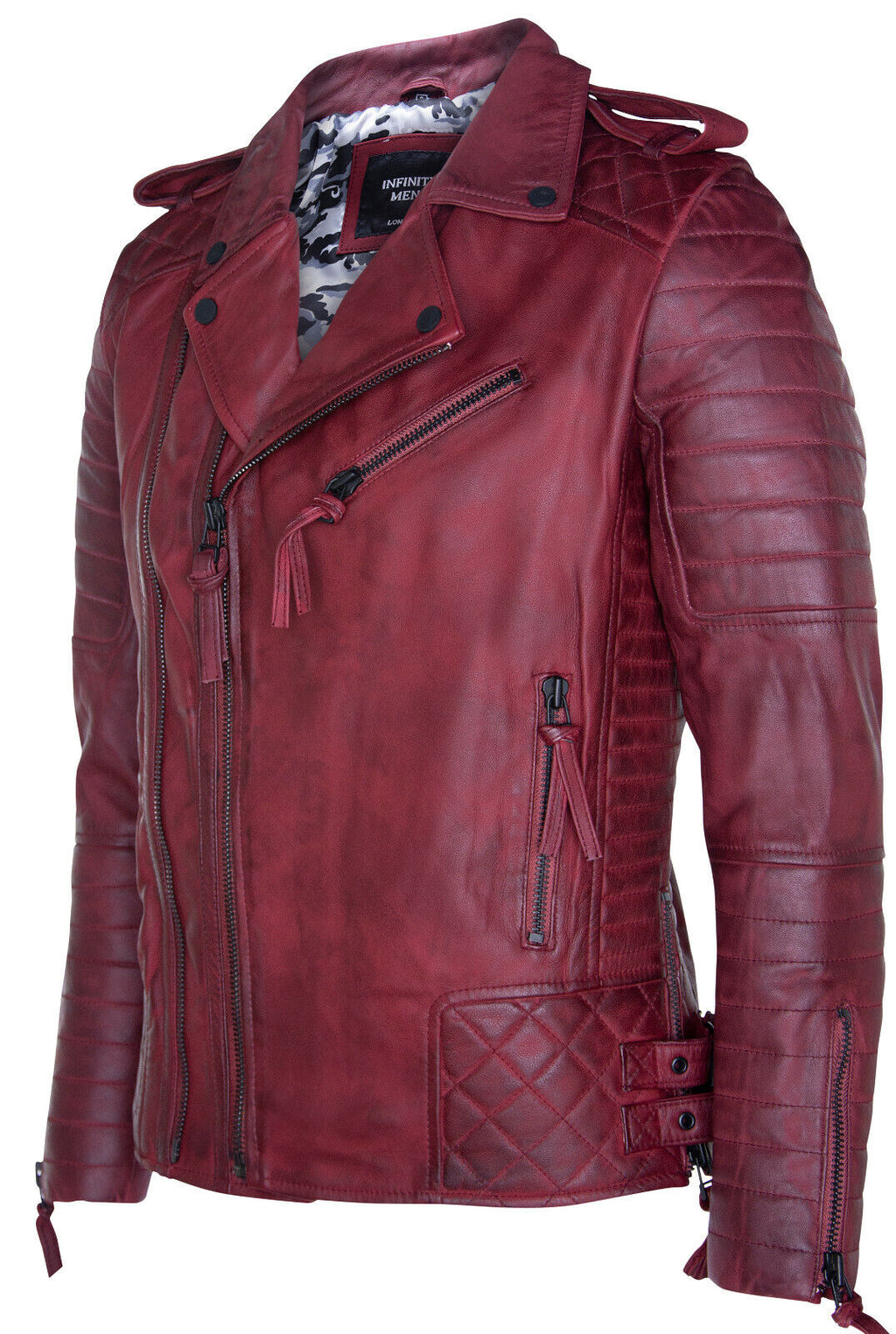 Mens Leather Biker Quilted Brando Motorcycle Jacket
