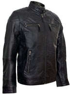 Mens Leather Biker Vintage Zipped Racing Jacket