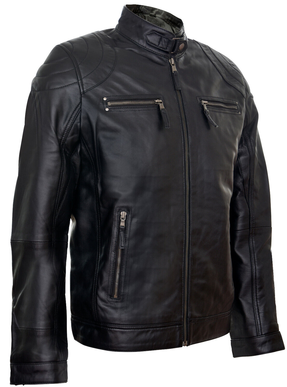 Mens Leather Biker Vintage Zipped Racing Jacket