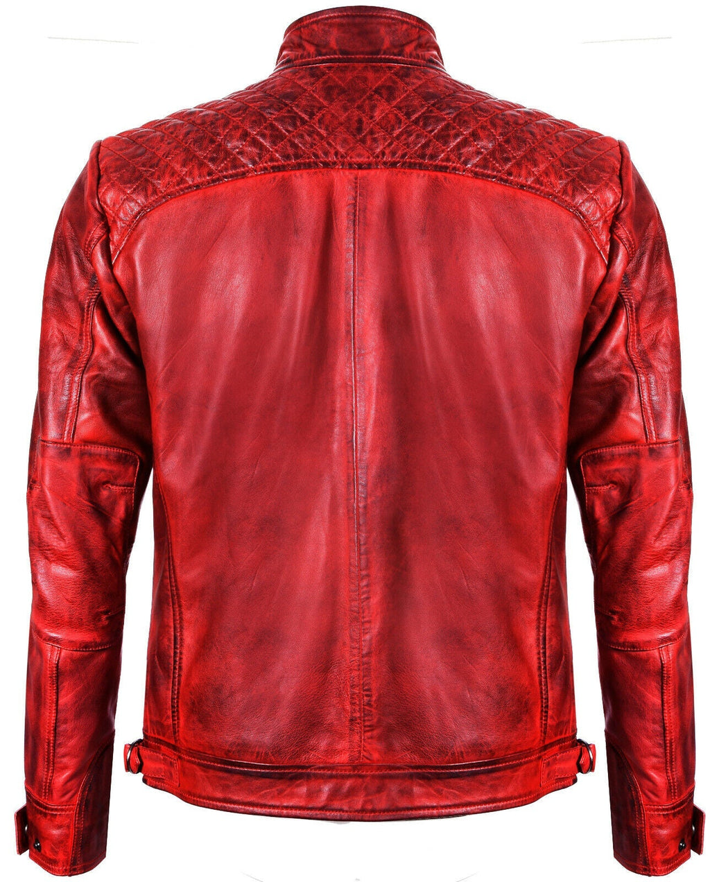 Men's Vintage Zipped Leather Racing Quilted Biker Jacket