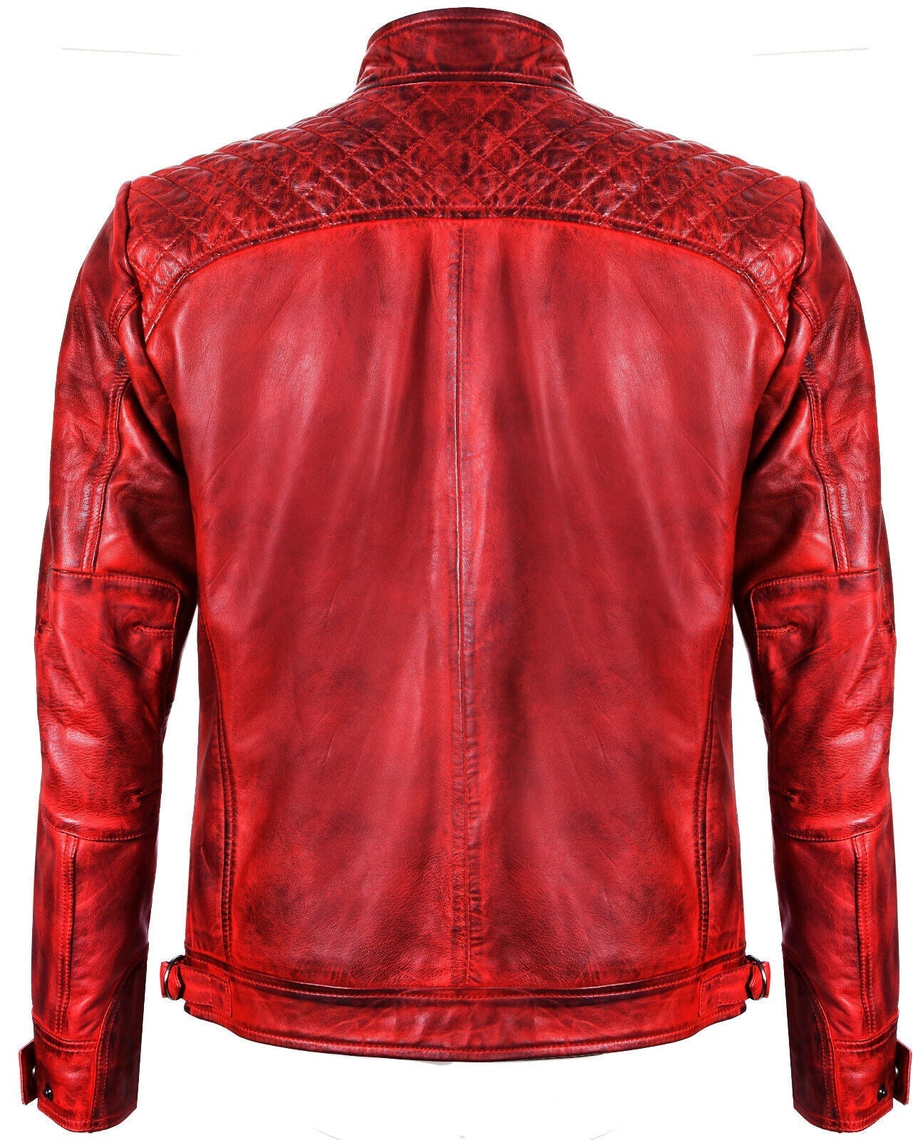Men's Vintage Zipped Leather Racing Quilted Biker Jacket