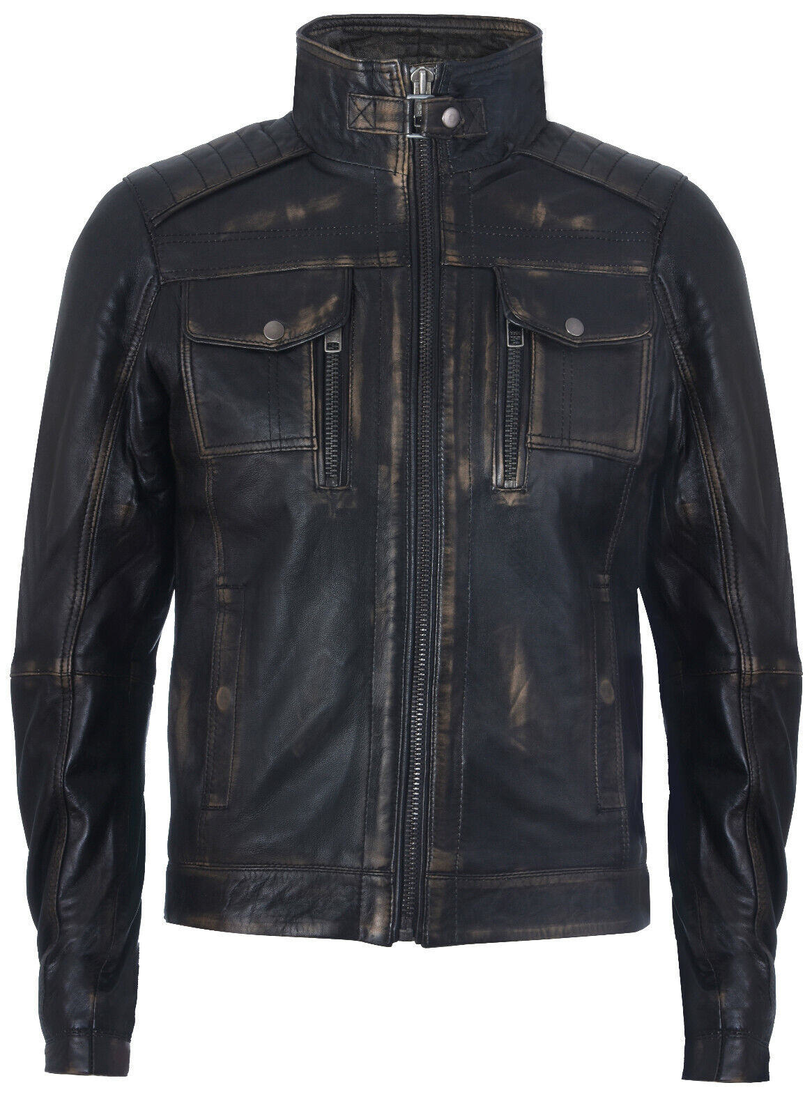 Mens Vintage Leather Biker Distressed Motorcycle Jacket