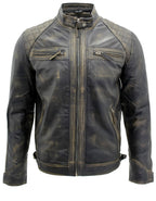 Men's Vintage Zipped Leather Racing Quilted Biker Jacket