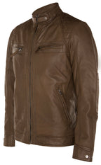 Men's Vintage Zipped Leather Racing Quilted Biker Jacket