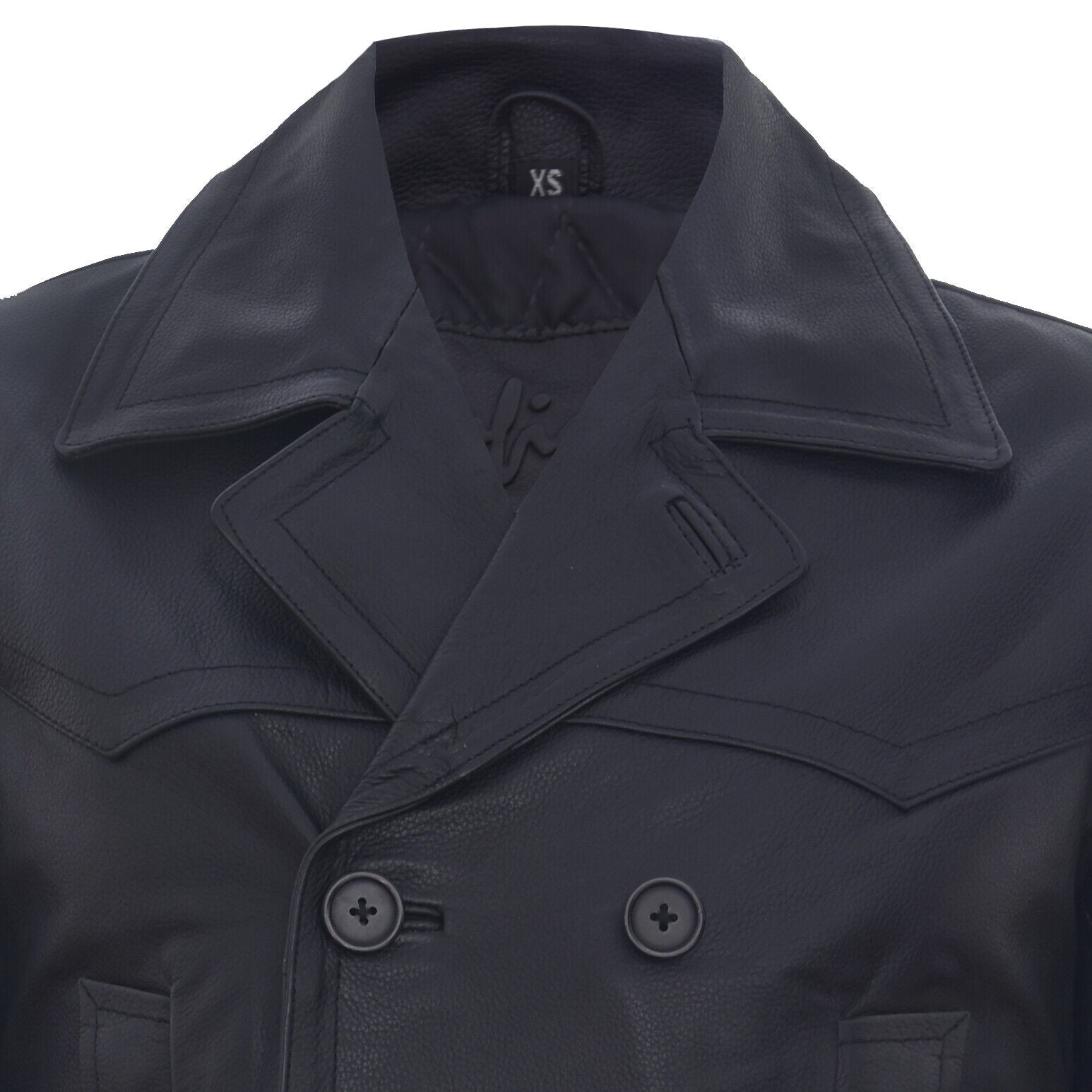 Mens Cow Hide Dr Who Naval German Pea Coat Leather Jacket