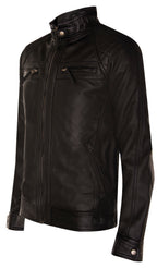 Men's Vintage Zipped Leather Racing Quilted Biker Jacket