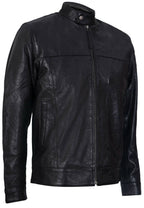 Mens Leather Mandarin Collar Black Biker Jacket