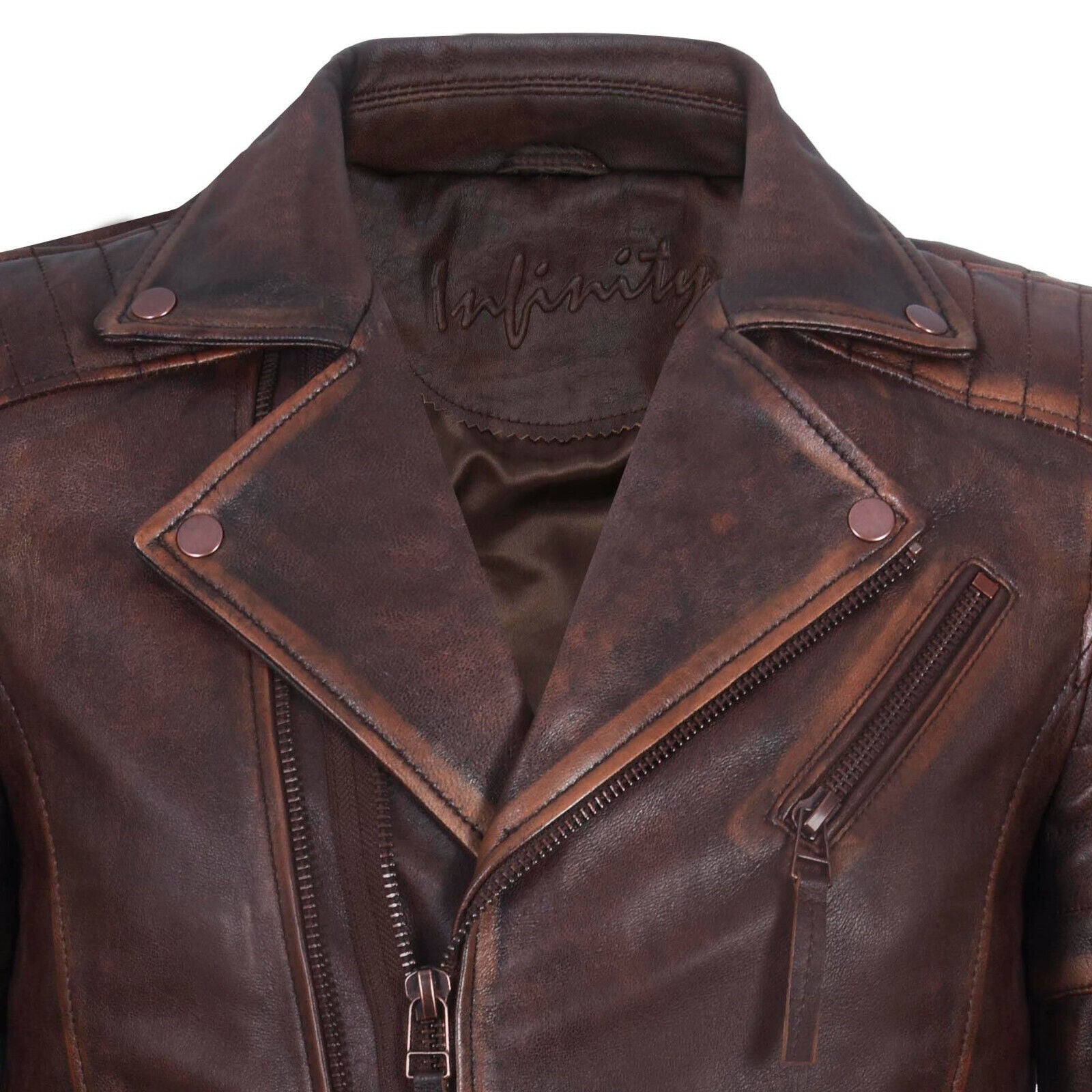 Mens Slim Fit Brando Style Cross Zip Leather Biker Jacket