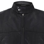 Mens Leather Mandarin Collar Black Biker Jacket