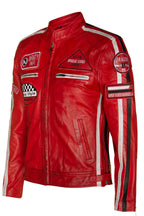 Mens Racing Moto Badges Biker Leather Jacket