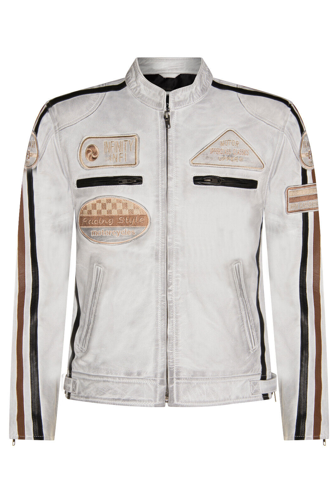 Mens Racing Moto Badges Biker Leather Jacket