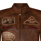Mens Racing Moto Badges Biker Leather Jacket