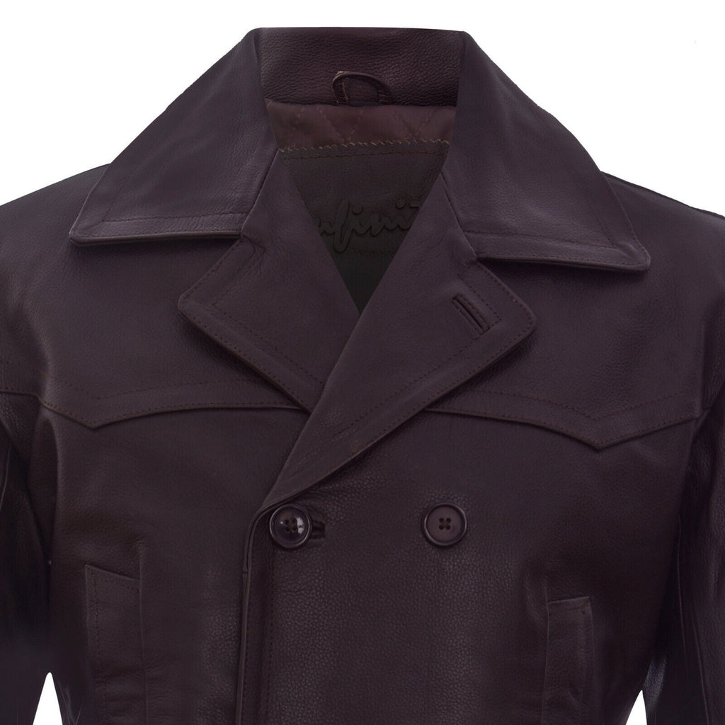 Mens Cow Hide Dr Who Naval German Pea Coat Leather Jacket